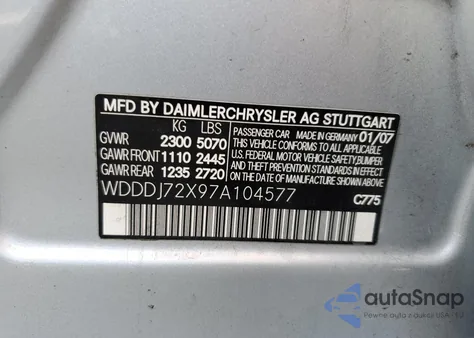 2007 Mercedes-Benz Cls 550 from USA, damaged, VIN WDDDJ72X97A104577